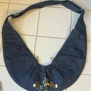 The Sash Bag Dark Blue Denim Ruche Original Crossbody Bag with Embellishments